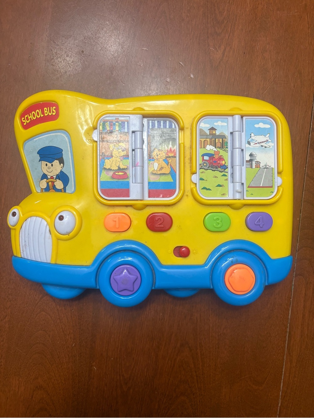 Yellow & Blue School Bus Activity Toy with Flap Puzzles and Number Buttons
